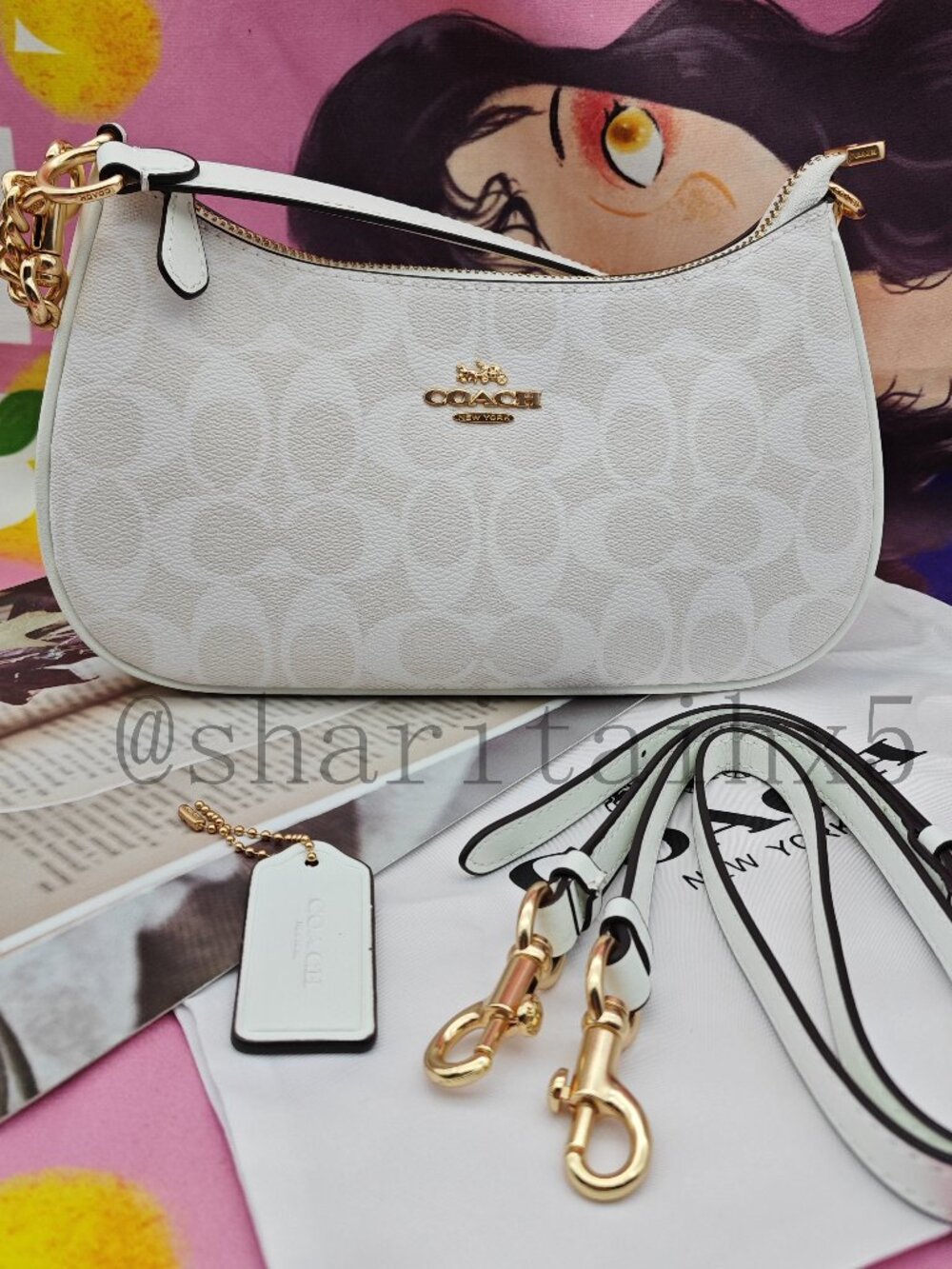 ✨✨coach Teri Shoulder Bag In Signature Canvas white